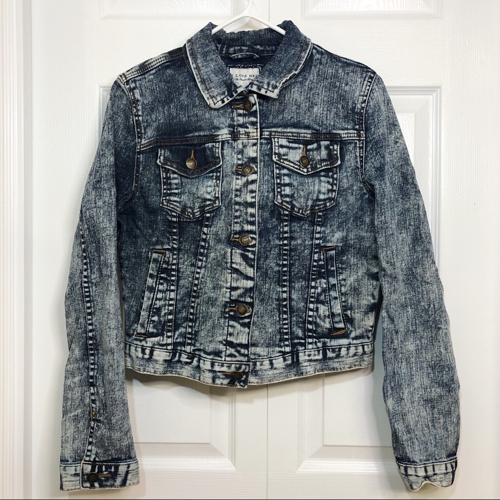 I Love H81 Acid Wash Jean Jacket